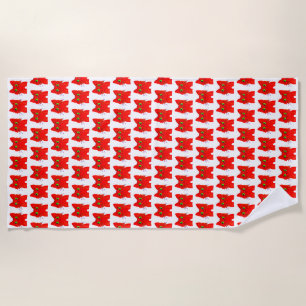 Bright Red Cat — Wide-Eyed Wonder with a Twist Beach Towel