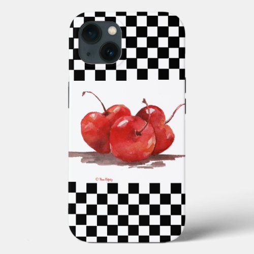 Bright Red Cherries on a Checked Tablecloth   iPhone 13 Case