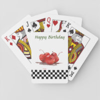 Bright Red Cherries on a Checked Tablecloth   Playing Cards