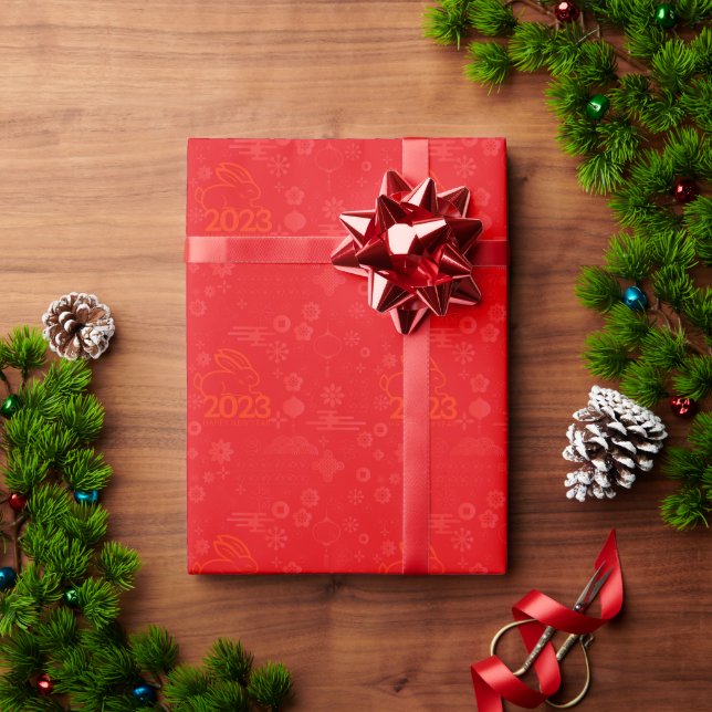 Bright Red Chinese Lunar New Year 2023 Rabbit  Wrapping Paper (Holiday Gift)