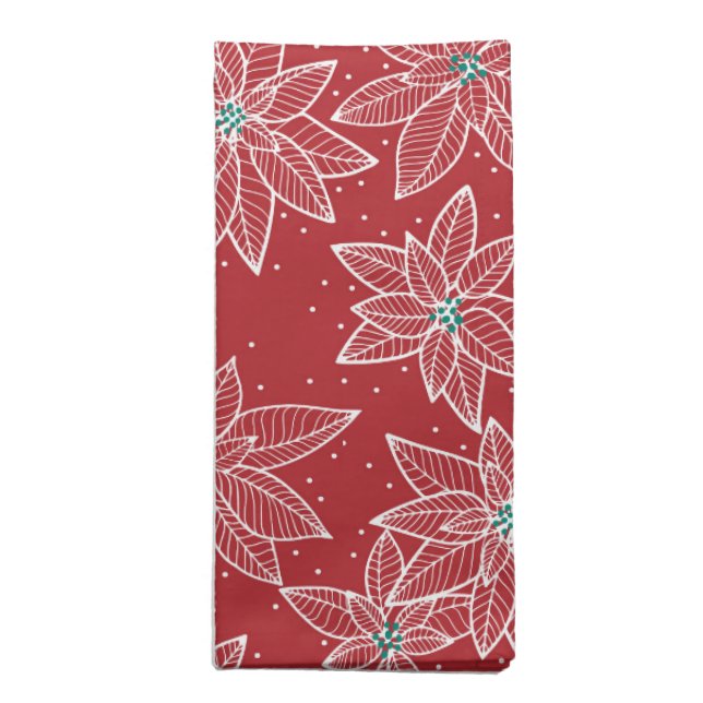 Bright red Christmas floral napkins - Poinsettia (Folded)