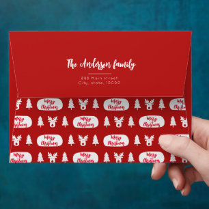 Bright Red Christmas Holiday Patterned Envelope