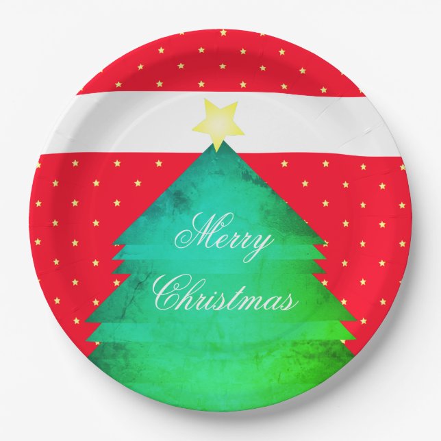 Bright Red Christmas Large Paper Plate (Front)