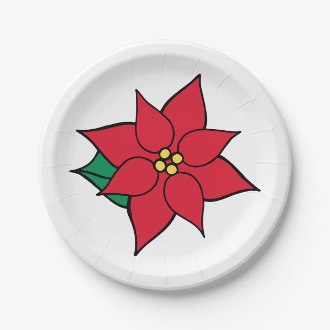 Bright Red Christmas Party Poinsettia Paper Plates (Front)