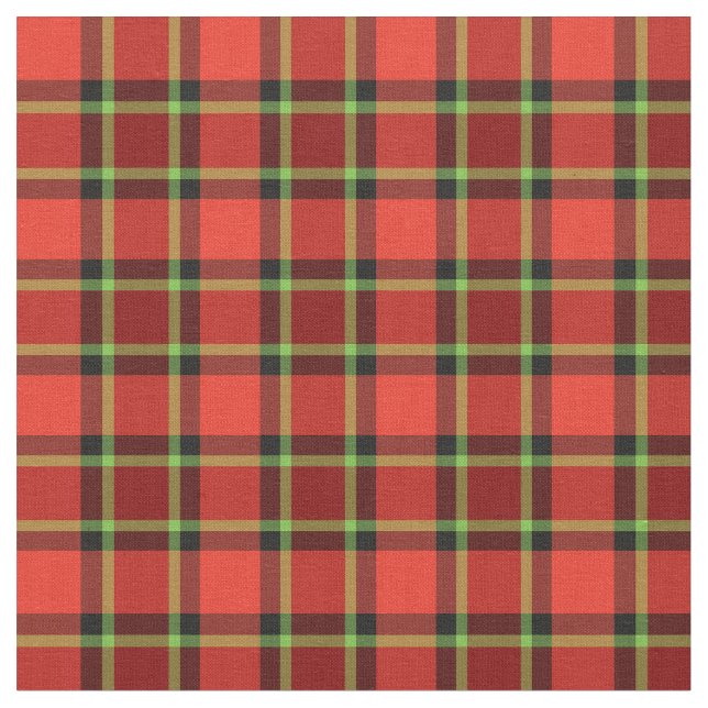 Bright Red Christmas Plaid Pattern Fabric (Close Up)