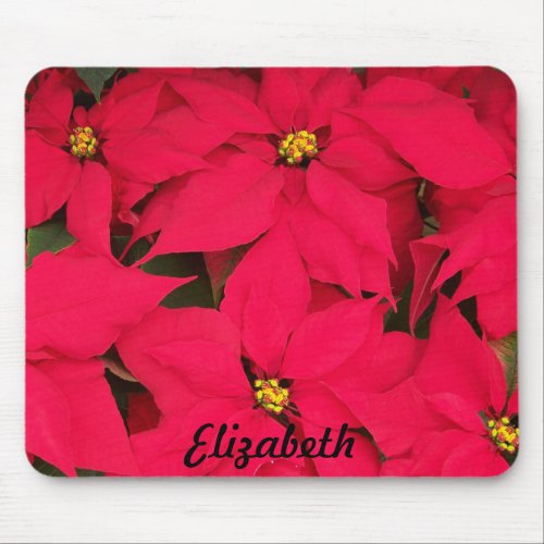 Bright Red Christmas Poinsettias Personalized Mouse Pad