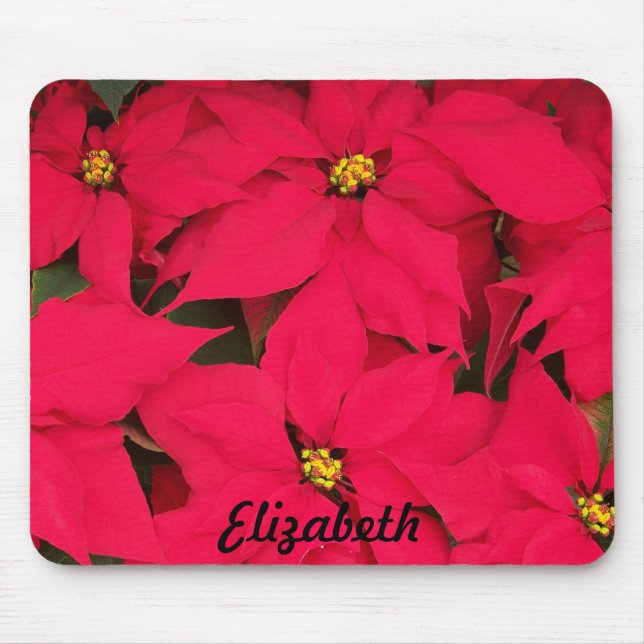 Bright Red Christmas Poinsettias Personalized Mouse Pad (Front)