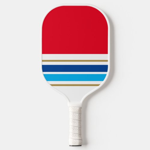 Bright Red Color Block Two Tone Blue Base Stripes  Pickleball Paddle