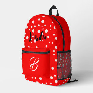 Bright Red Color - Cool Initial Letter & Name Printed Backpack