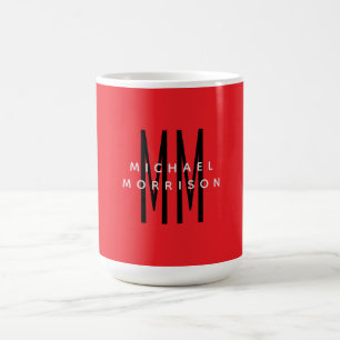 Bright Red Color Monogram Initial Letters Name Coffee Mug