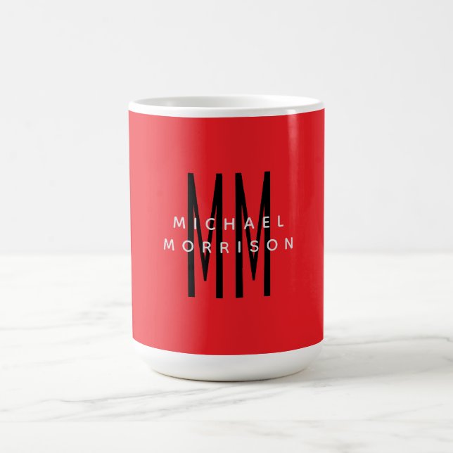 Bright Red Color Monogram Initial Letters Name Coffee Mug (Center)