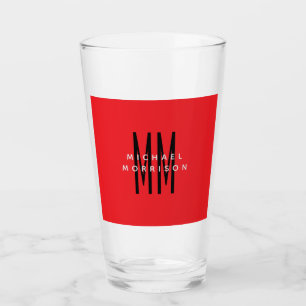 Bright Red Color Monogram Initial Letters Name Glass