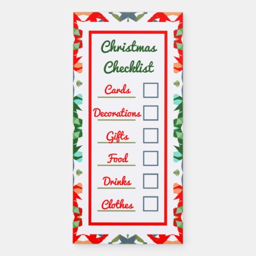 Bright Red Colorful Christmas Checklist Planner Magnetic Notepad
