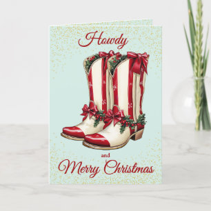 Bright Red Cowboy Boots Christmas Card
