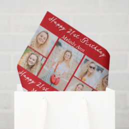 Bright Red Custom Happy Birthday Photo Collage Tissue Paper