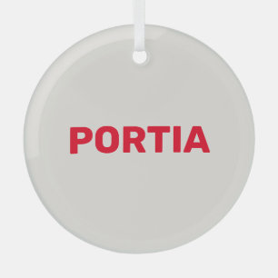 Bright red custom name plain gray glass ornament