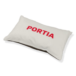 Bright red custom name plain gray pet bed