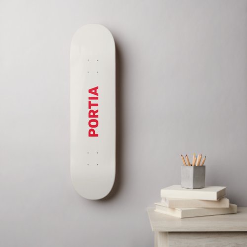 Bright red custom name plain gray skateboard