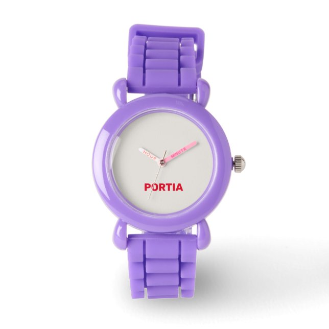 Bright red custom name plain gray watch (Front)
