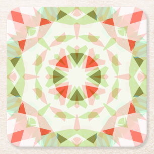 Bright Red Cute Green Pink Star Girl’s Baby Shower Square Paper Coaster