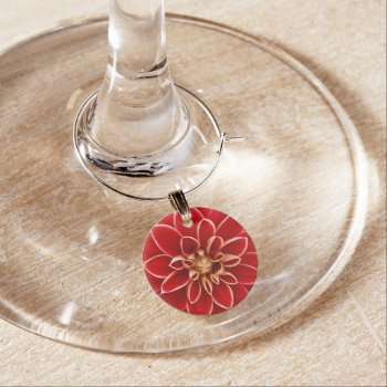 Bright Red Dahlia Flower Close Up Photo Wine Charm by MissMatching at Zazzle