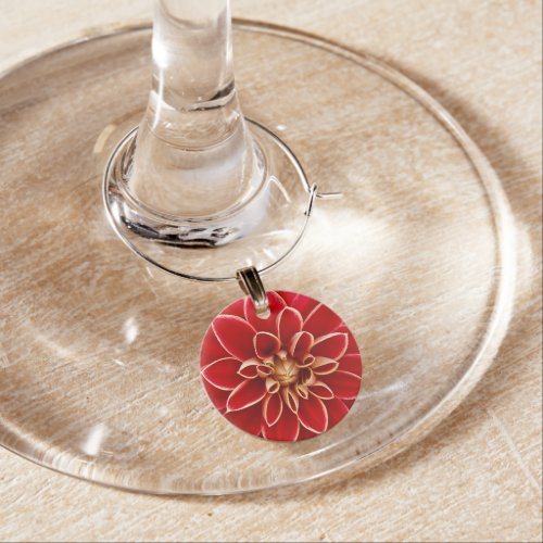 Bright Red Dahlia Flower Close Up Photo Wine Charm