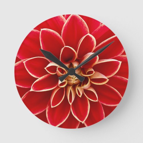 Bright Red Dahlia Flower Round Clock