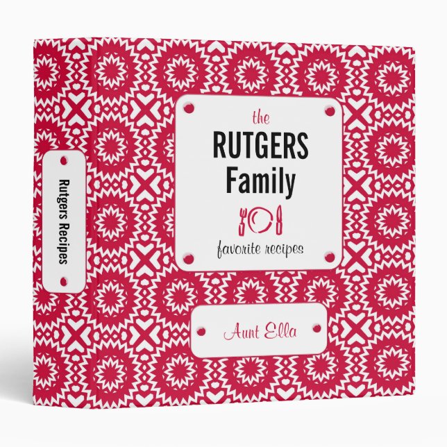 Bright Red Daisy Wheel Pattern Custom Recipe Binder (Front/Spine)