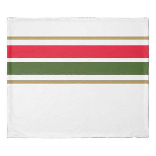 Bright Red Dark Green Top Racing Stripes On White Duvet Cover