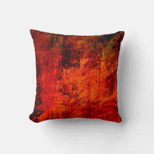 Bright red dirty old black peeled background. Hall Throw Pillow