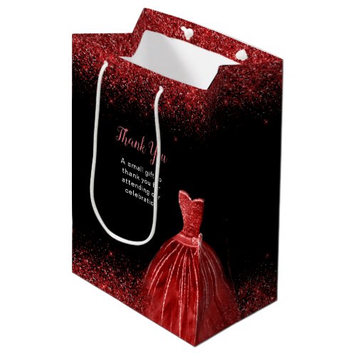 Bright Red Dress Faux Glitter Birthday Party Medium Gift Bag