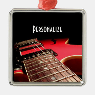 Bright Red Electric Guitar Photo Metal Ornament