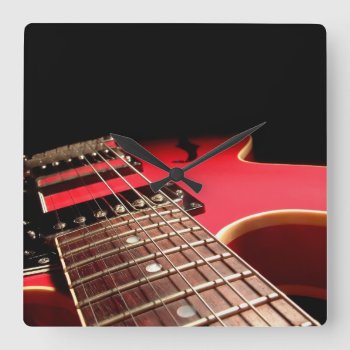 Bright Red Electric Guitar Photo Square Wall Clock by VoXeeD at Zazzle