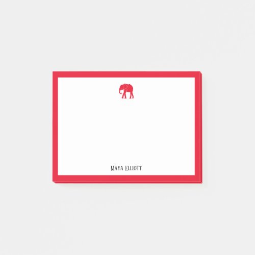 Bright Red Elephant and Border on White with Name Post_it Notes