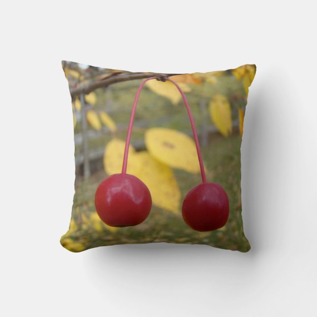 Bright Red Fall Crab Apples Throw Pillow (Front)