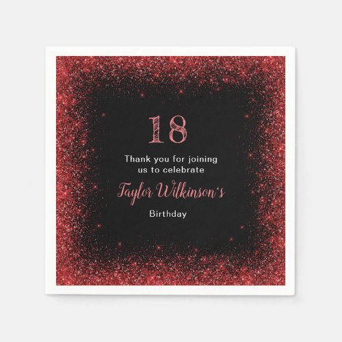 Bright Red Faux Glitter Birthday Party Napkins