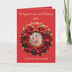 Bright Red Festive Poinsettia and Greenery Circle Card