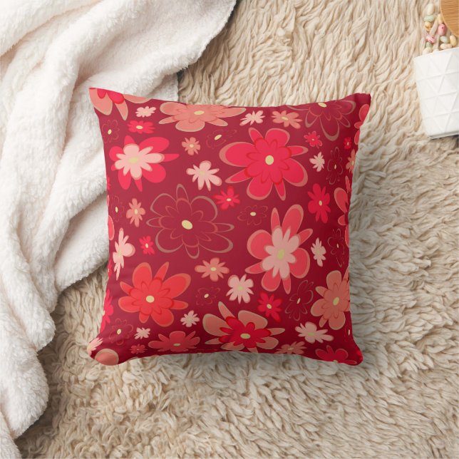 Bright red fiower throw pillow (Blanket)