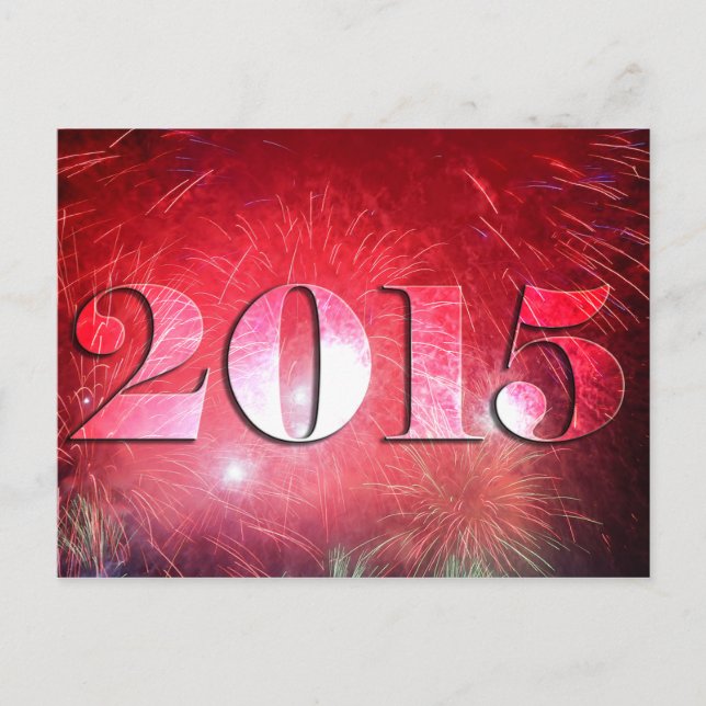 Bright Red Fireworks 2015 New Year Holiday Postcard (Front)
