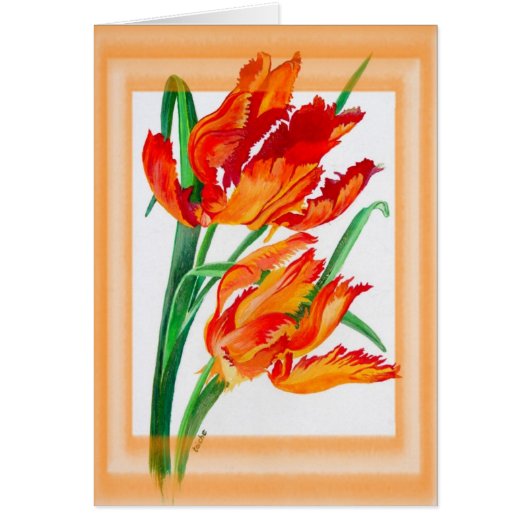 Bright Red Flamboyant Parrot Tulips Cards (Front)