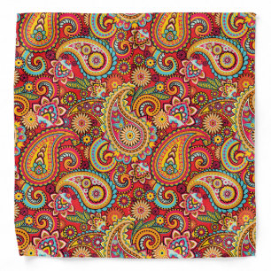 Bright Red Floral paisley bohemian pattern Bandana