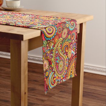 Bright Red Floral Paisley Bohemian Pattern Short Table Runner by AllAboutPattern at Zazzle