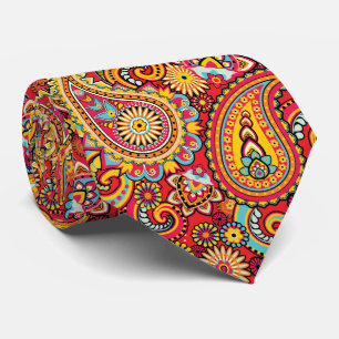 Bright Red Floral paisley bohemian pattern Tie