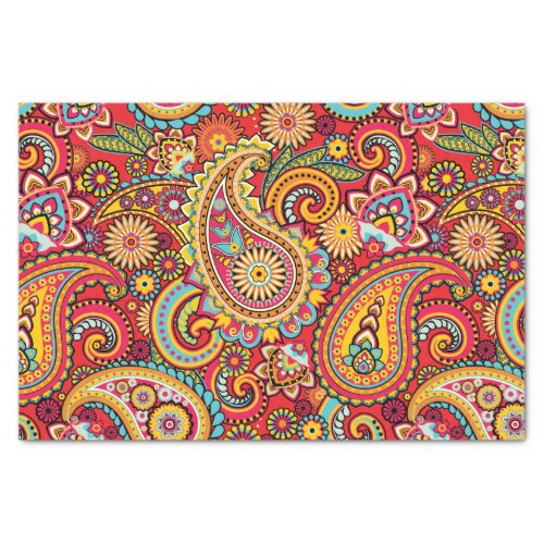 Bright Red Floral paisley bohemian pattern Tissue Paper