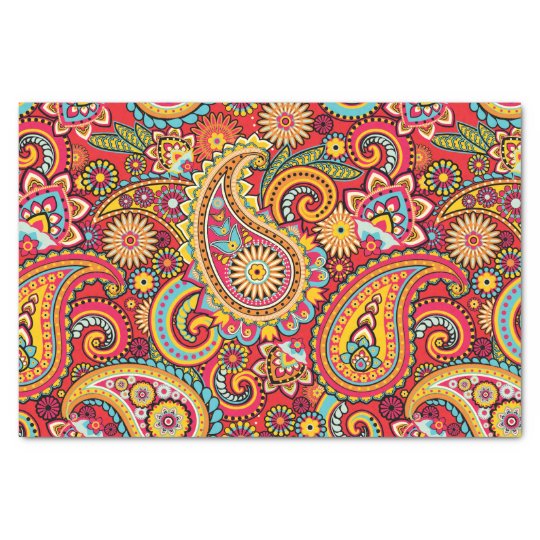 Bright Red Floral paisley bohemian pattern Tissue Paper | Zazzle.com