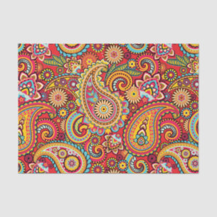 Bright Red Floral paisley bohemian pattern Tissue Paper