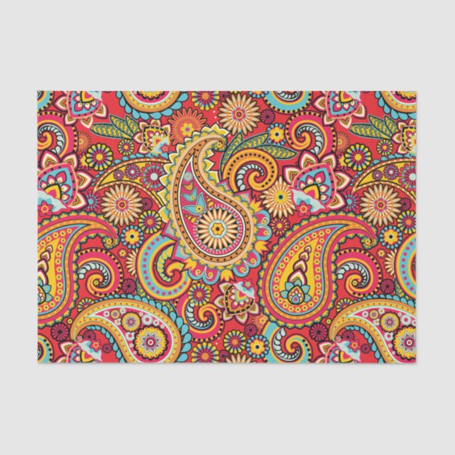 Bright Red Floral paisley seamless pattern Tissue Paper (Front)