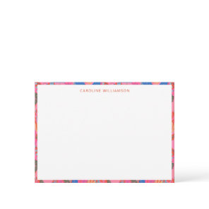 Bright Red Floral Personalized Name Stationery Note Card
