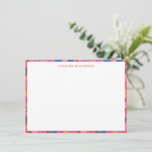 Bright Red Floral Personalized Name Stationery Note Card