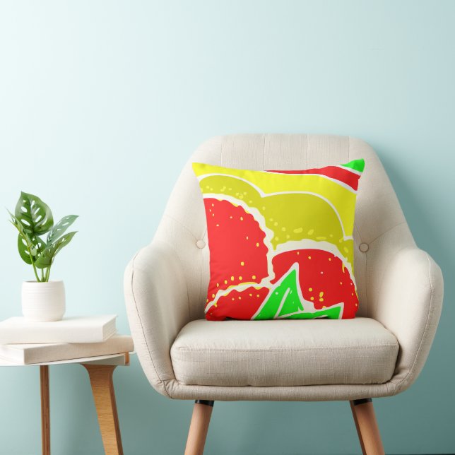 Bright Red Flower Design Throw Pillow (Chair)